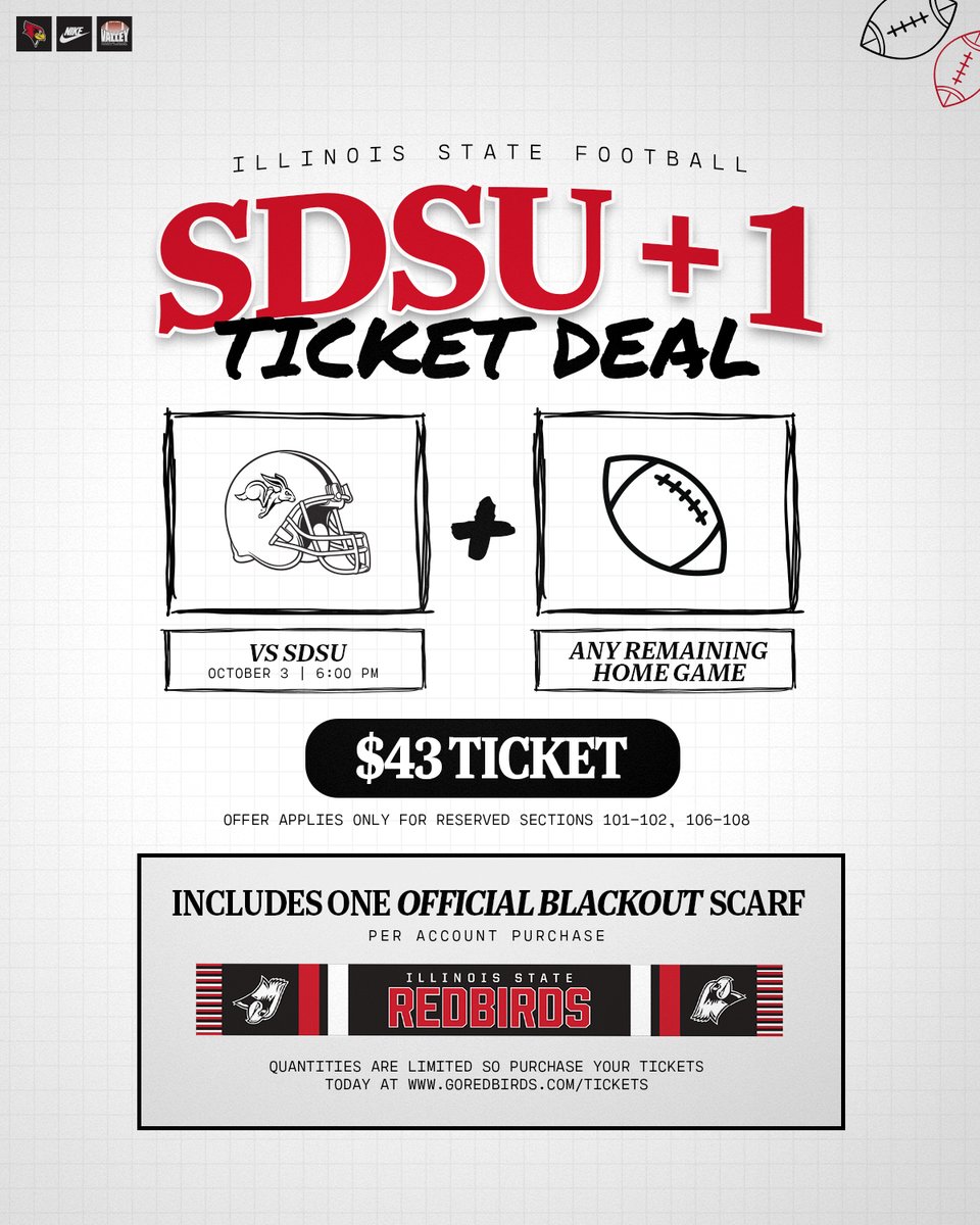 RedbirdFB's tweet photo. TICKET DEAL‼️ 

Must be at South Dakota State game to claim Blackout scarf. 

→ https://t.co/7yqbjx5RZL https://t.co/qJE9sQxvRm