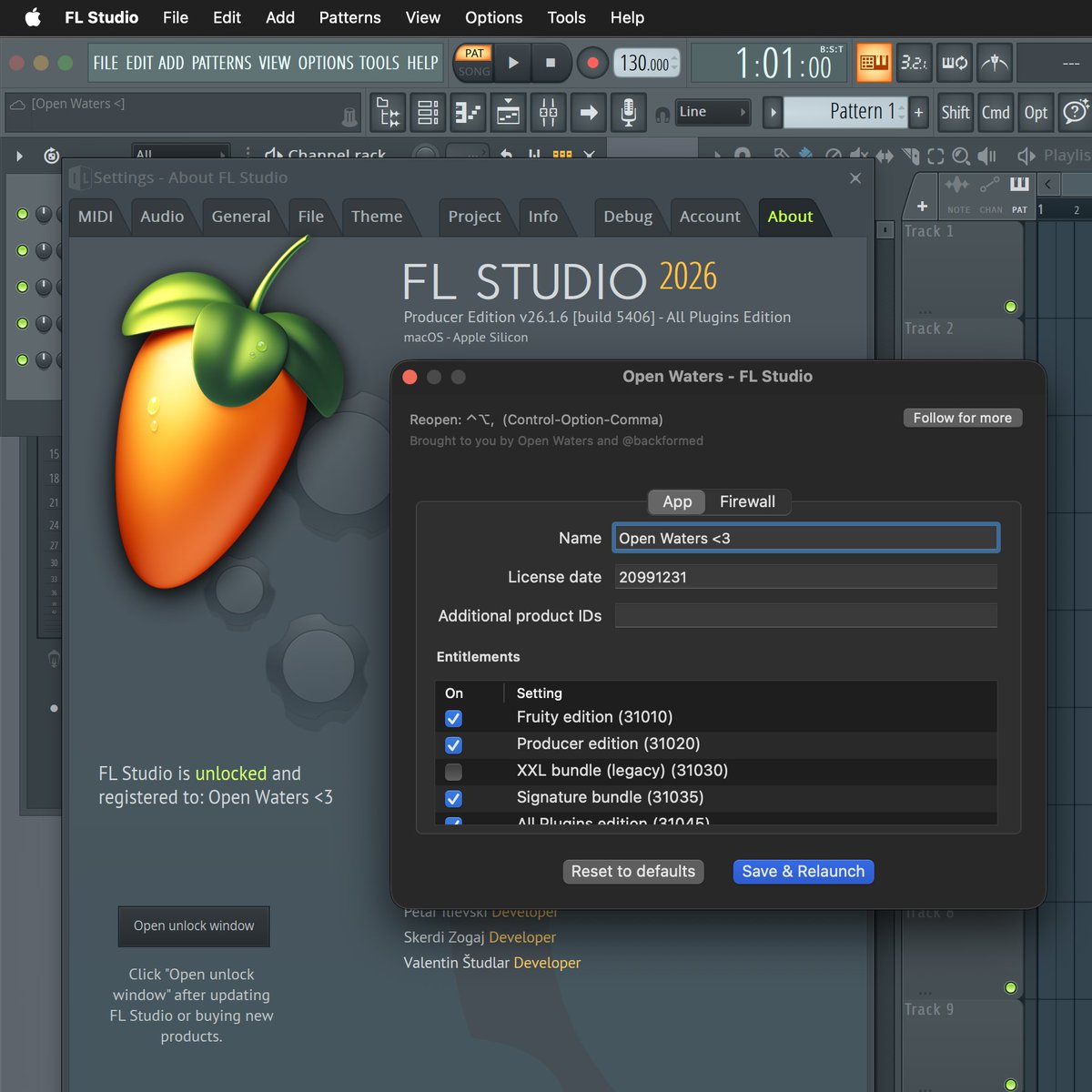 backformed's tweet photo. Day 2/7, saved you another $449 btw

FL Studio 2026 26.1.6.5406 (latest, arm64, All Plugins Edition)

As with any Open Waters release, you can modify your license, including which name is shown. Drag and drop installation. No issues identified by several testers. https://t.co/k7hwjH5mhA