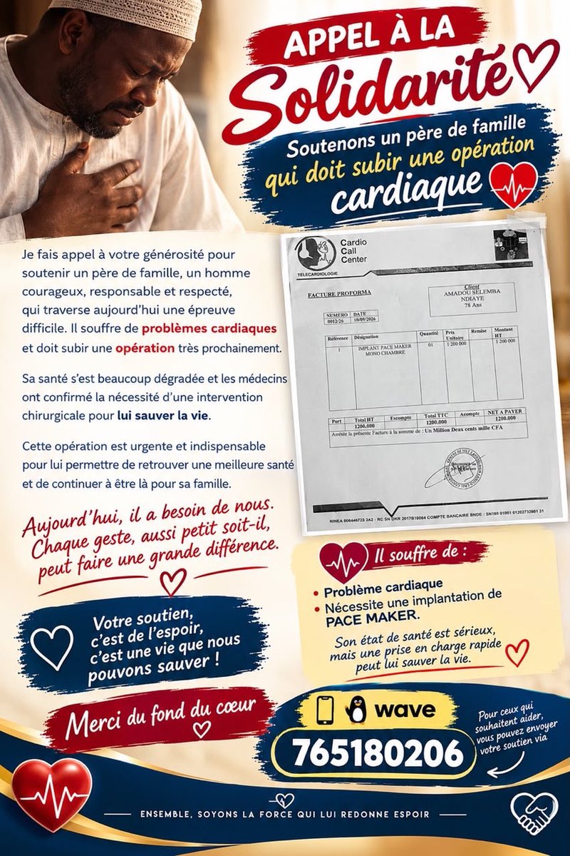 Piiibouu's tweet photo. Salam guys 

On m’a envoyé ce cas « une de mes cousines son papa est gravement malade et doit subir une opération chirurgicale d’un montant de 1,2 millions  j’aimerais si possible qu’on puisse partager cela dans la tl Lou way ame rek defsi svp »

Please koussi meneu diap rek🙏🏿 https://t.co/LtJLWaQ362