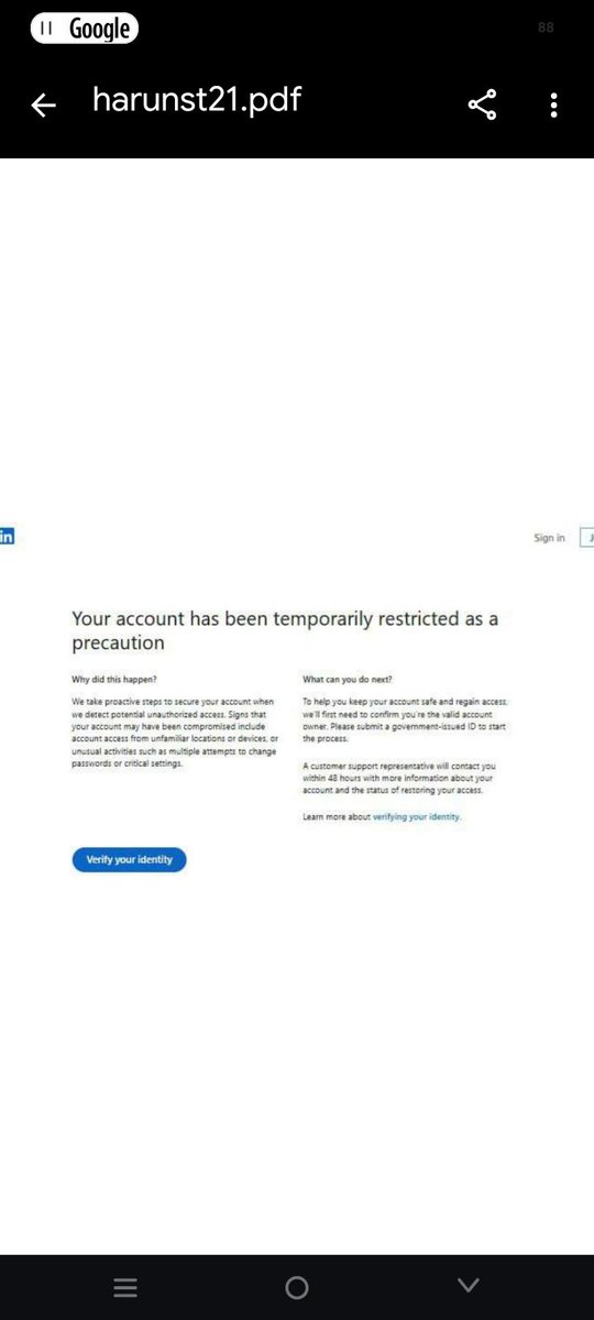harunst21's tweet photo. My LinkedIn account is restricted, case #260922 006696 The ID verification link isn't working. Please help restore access. @LinkedInHelp #LinkedInHelp #AccountRestricted https://t.co/MSkJtnM2eP