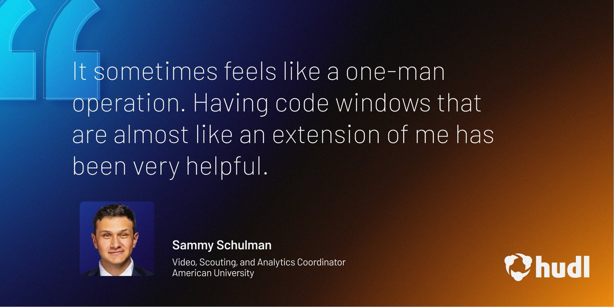 HudlHoops's tweet photo. "It sometimes feels like a one-man operation," he said. "Having code windows that are almost like an extension of me has been very helpful." 
-
Sammy Schulman, video, scouting and analytics coordinator, American University Basketball @sschulman28 https://t.co/aJhMSxmqN4