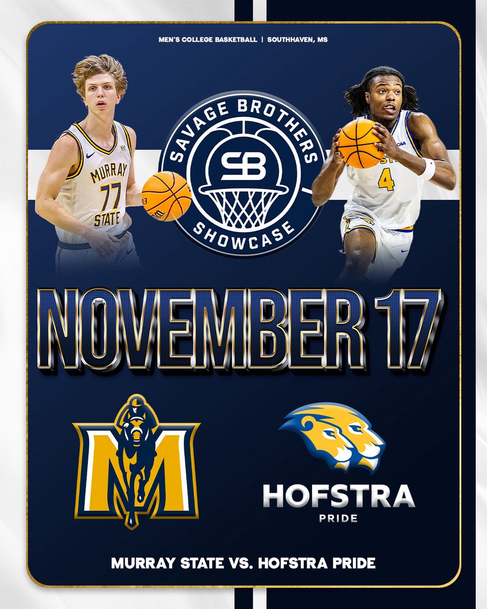 SportsNetLLC's tweet photo. Mark your calendars! 🗓️🔥

@RacersHoops is taking on @HofstraMBB in the Savage Brothers Showcase! 🏀

📍: Southhaven, MS
🗓️: November 17
⚔️: Murray State Racers vs. Hofstra Pride https://t.co/UiJ3IbqRbE