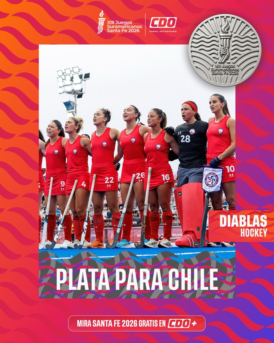 canal_CDO's tweet photo. LAS DIABLAS SE QUEDAN CON LA PLATA EN SANTA FE 🥈🇨🇱
Chile cerró su participación en el hockey césped femenino de los Juegos Suramericanos con la medalla de plata, luego de caer por 5-0 ante Argentina en la final.
#SantaFexCDO #CDOelCanalDeTodosLosDeportes https://t.co/OttW6ay6FH