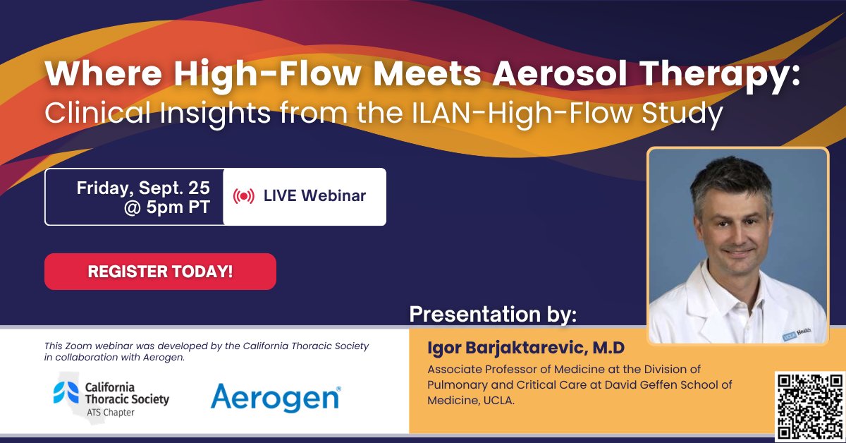 RespComp's tweet photo. 🫁 Upcoming educational webinar:
Where High-Flow Meets Aerosol Therapy: Clinical Insights from the ILAN-High-Flow Study

📅 Sept. 25 | 🕔 5 PM PT
🎤 Dr. Igor Barjaktarevic, UCLA
💬 Live Q&amp;A

🔗 RSVP: https://t.co/DGabOsqxIh

Developed by CTS in collaboration with Aerogen. https://t.co/BhISsKKIjz
