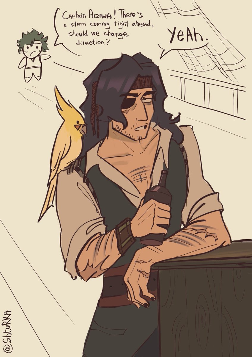 Shturkaart's tweet photo. Made a lil pirate AU comic with Mic the ship parrot and Captain Aizawa 🦜🏴‍☠️
I LOVE THIS AU SMMMM

#mha #erasermic https://t.co/FnLmwI9Znt