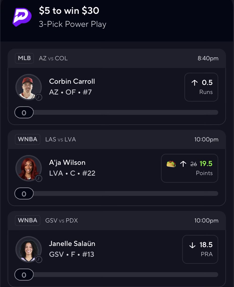 DBB_Discord's tweet photo. Prizepicks Taco 2 +500 🌮🌮

WNBA discount good for 2.28u!👍 https://t.co/O0Aq1Q9Xgv