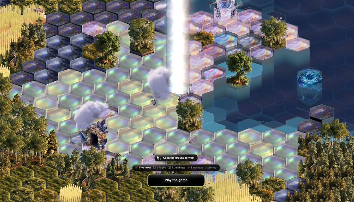 igor_3000A's tweet photo. Free mint digital humans + new open world game! https://t.co/KnI8GSmviD 

I've always wanted to build something like what I played in my childhood, like stratagy games C&C + tower defence + open world + multiplayer. 

But the setting and lore that I've been developing for the past 5 years.   Now, finally, it's starting to take shape.  It's still in alpha, but you can already try building your village.  I recommend looking for resources, there will be a hunt for $SCLUB (like tiberium) *details may still change