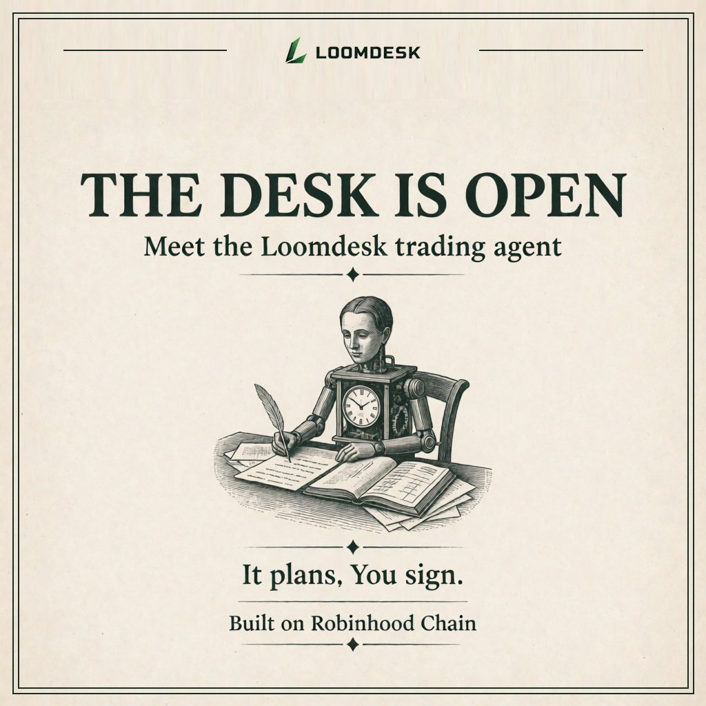 loomdesktrade's tweet photo. We built an agent for LoomDesk and it's live for a limited time.

You say "LOOM/PONS, 0.02 ETH, wide band." It checks the market, your wallet, the pools, offers the choices as buttons, then hands you exactly one transaction: buys both sides, opens the pool if there isn't one, builds the ladder. You sign, done.

It never touches your keys and it can't send anything itself. Same tools as our MCP server, just with a chat in front.

https://t.co/wv5t79aeN8

$LOOM