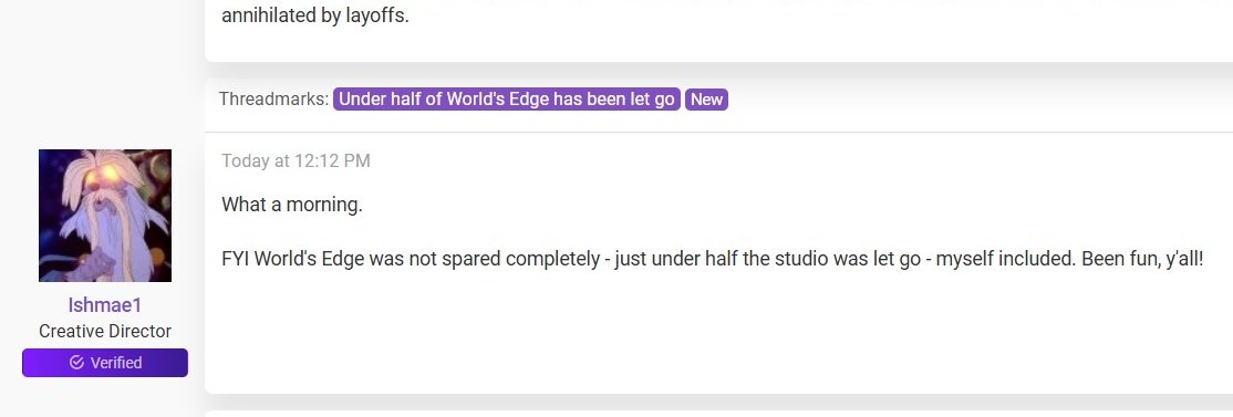 Pirat_Nation's tweet photo. Microsoft’s latest Xbox cuts have hit World’s Edge, the studio behind Age of Empires.

Just under half of the team at the Age of Empires/Age of Mythology custodian have reportedly been laid off, including Creative Director Adam Isgreen.

World’s Edge isn’t shutting down, but the studio is being moved under Activision as part of the wider Xbox restructuring.

``What a morning.

FYI World's Edge was not spared completely - just under half the studio was let go - myself included. Been fun, y'all!´´