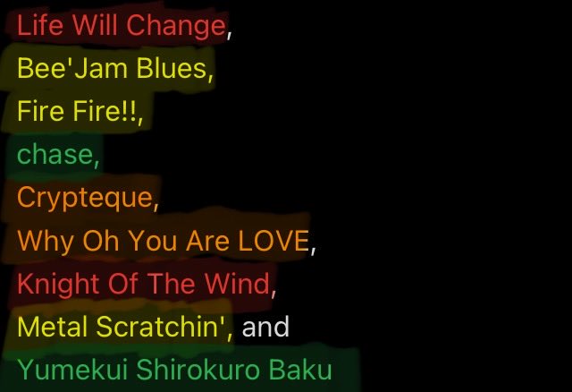 Music7Ada's tweet photo. @duskkXen_ Here I'll color code them for ya.
Red - popular game
Orange - relatively popular
Yellow - relatively obscure
Green - know from something (JoJo's and Project Diva respectively) https://t.co/4MwXhukd5p