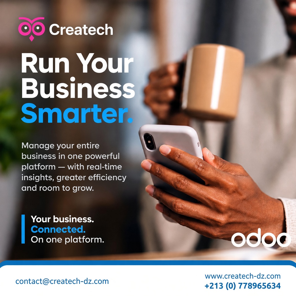 createch_dz's tweet photo. Run Your Business Smarter.

With Odoo, your business operations come together in one powerful platform, helping you stay connected, work more efficiently, and make better decisions in real time.

One Platform. Smarter Business. Better Growth.

#odoo #erp #اودو #ِcashvan #algeria https://t.co/YPGlxqIV0r