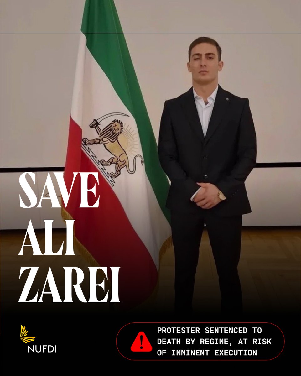 NUFDIran's tweet photo. Ali Zarei is one of countless Iranians who have been sentenced to death for calling for freedom for Iran.

He has been transferred to solitary confinement, indicating his execution could be carried out at any moment.

Ali's life is in danger. Say his name. https://t.co/l5qBY72Iq5