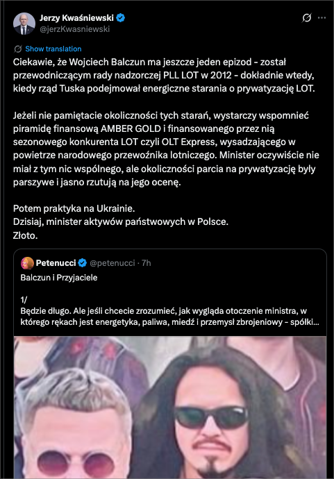 petenucci's tweet photo. A kto "restrukturyzował" PKP Cargo tak, że z czołówki europejskiej stało się wydmuszką bez znaczenia? 😶‍🌫️

Kto wpuścił Nową Poshtę do Polski tylnymi drzwiami na plecach Orlenu?

Kto chce zniszczyć Kłodawę?

Kto podpisuje teraz partnerstwa strategiczne Orlenu z ukraińskimi spółkami energetycznymi?

Kto za polskie pieniądze zamierza budować autostrady na Ukrainie?

Wiele pytań, mało odpowiedzi. Twarz wszędzie jedna i ta sama.

Wojciech Balczun ps. "Artysta Likwidator".