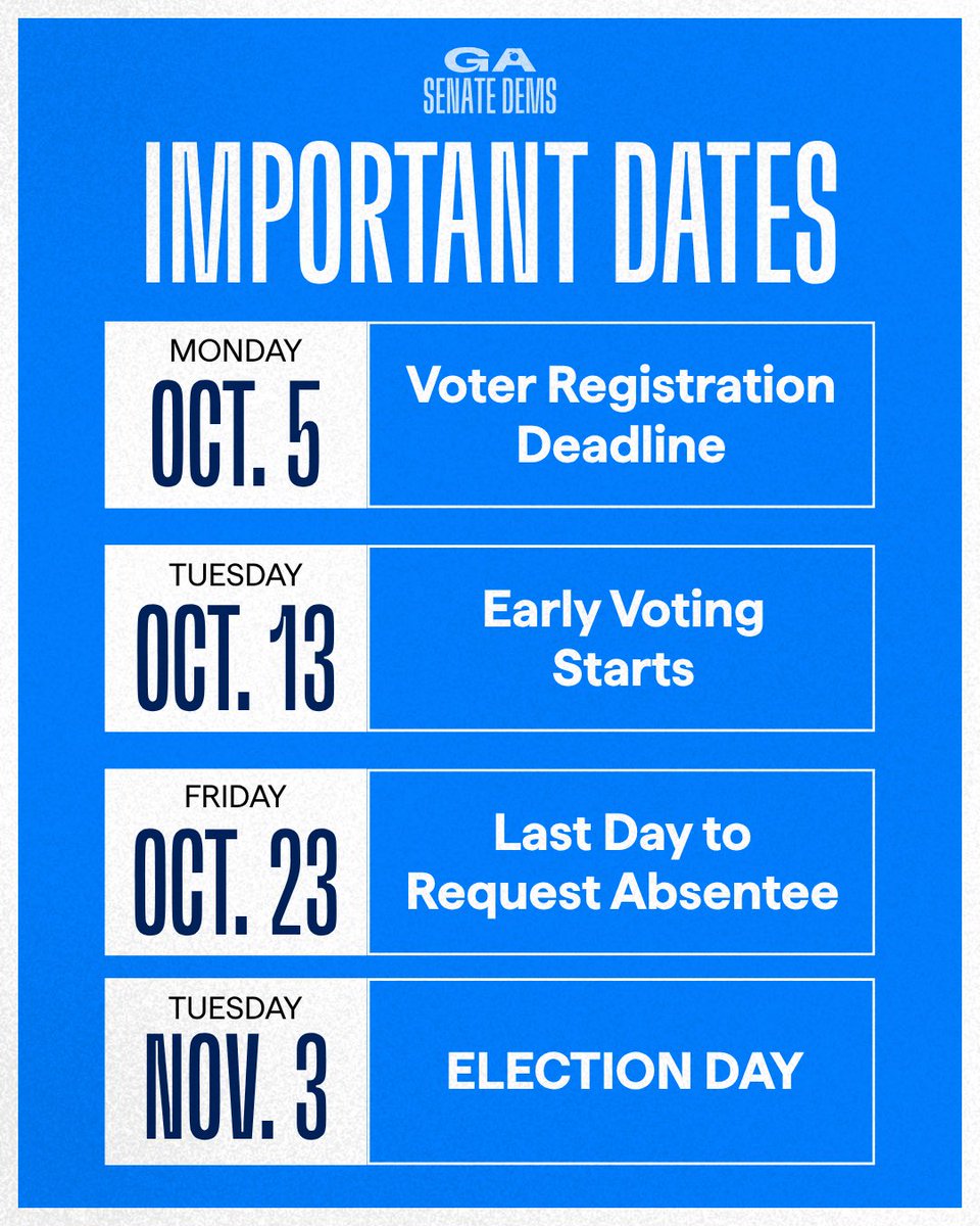 GASenateDems's tweet photo. Georgia: it’s election season! Make sure you’ve checked your registration status and have a plan to vote! https://t.co/jhvZvYlAEJ