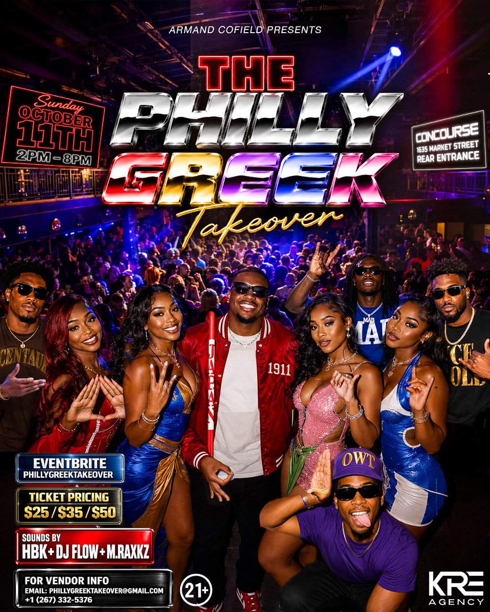 PhillyGreekTake's tweet photo. 🔥 We’re getting close.

Philly Greek Takeover — Oct 11 | 2–8PM

🍽️ Brunch
🥂 Bottomless Mimosas
🍹 Open Bar 3PM–7PM
🍾 Tables
🎶 3 DJs

🏛️ You do NOT have to be Greek to attend.

🎟️ https://t.co/Azu8VK5yDc

#PhillyGreekTakeover #Divine9 #PhillyEvents
@bigblackarm https://t.co/8Hkfh8dRh8