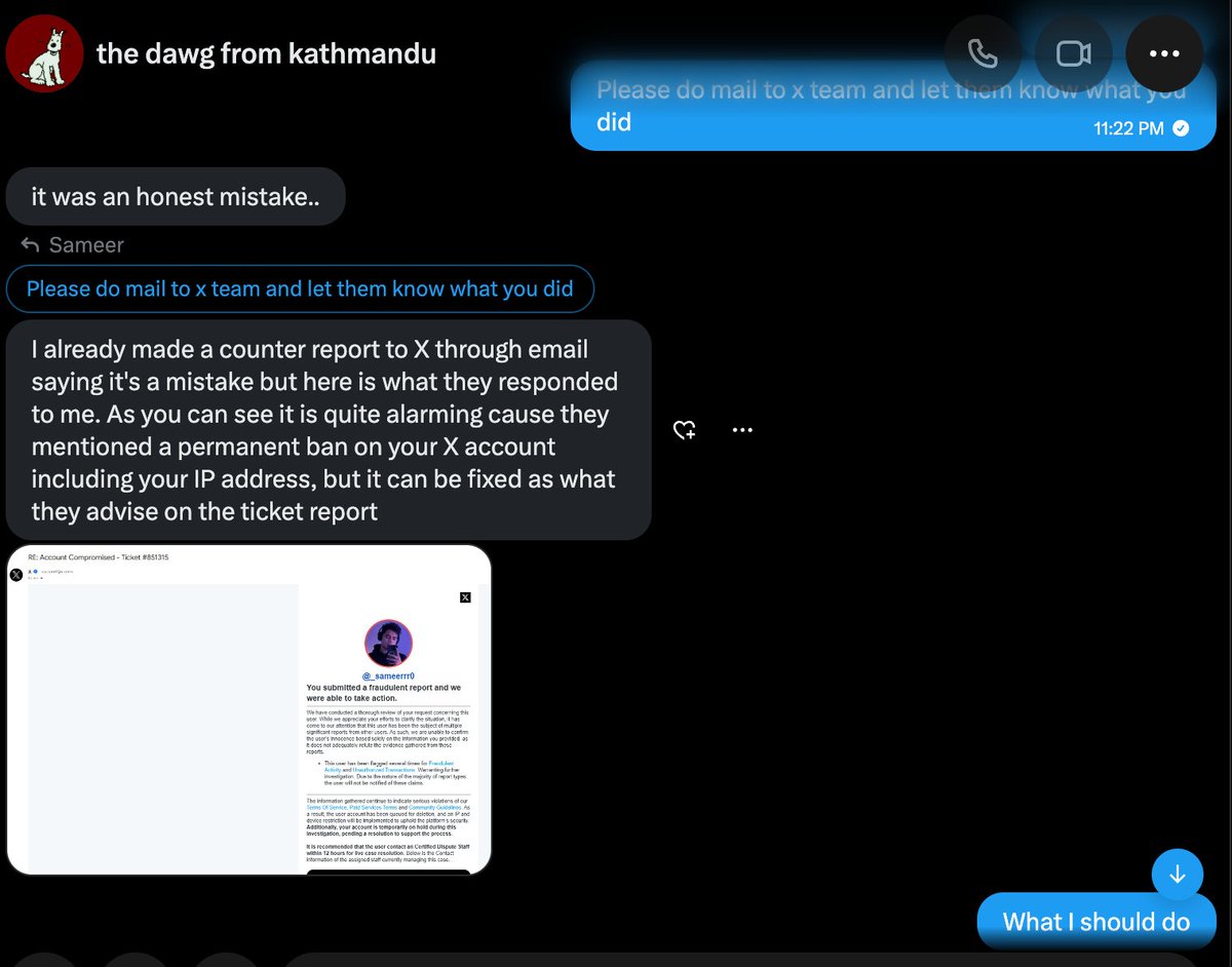 _sameerrr0's tweet photo. ⚠️ Important update regarding my X account

My X account was compromised, and I want to explain what happened so there is no confusion.

If you received any unusual DMs, links, or messages from @sameerrr0 during this period, please do not click on anything or share any personal information. Those messages were not sent by me.

I have now regained access to my account with the help of X Support and have taken steps to secure it.

I also want to make one thing completely clear: I was not involved in any scam, fraud, or identity theft. I was the victim of this incident.

I’ll be sharing the relevant screenshots, conversations, and other evidence in this thread to document exactly what happened, including the interaction with the person who impersonated X Support.

@Support  / @Safety  — I genuinely request that you please review this incident and take appropriate action against the individuals responsible.

A sincere thank you to everyone who warned others, reached out to me, reported the suspicious activity, and supported me while I was dealing with this. I truly appreciate it. 🙏