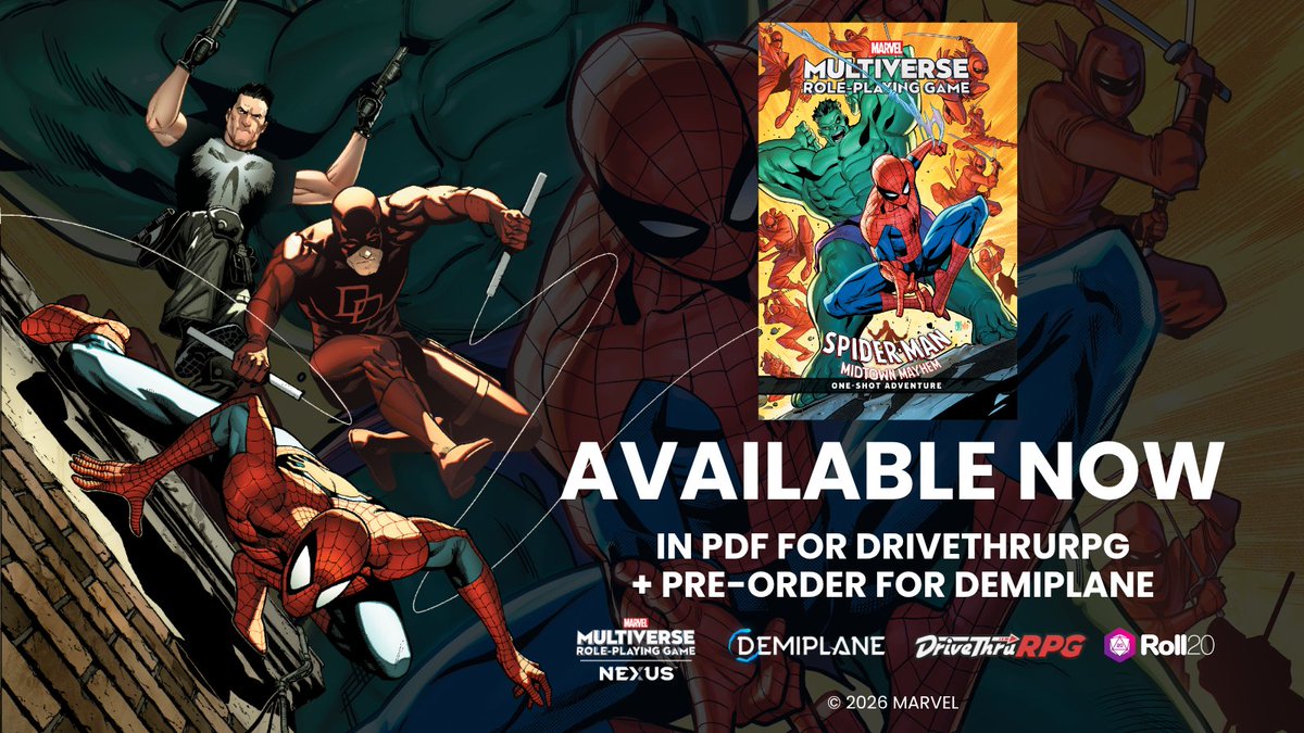 DriveThruComics's tweet photo. A One-Shot Adventure for Marvel Multiverse Role-playing Game!
Get it here: https://t.co/vKHAhlF73O
Prepare yourself for a brand-new adventure written by d616 system co-creator Matt Forbeck.
#ttrpg #comics #marvelcomics https://t.co/CXM35bN8e1