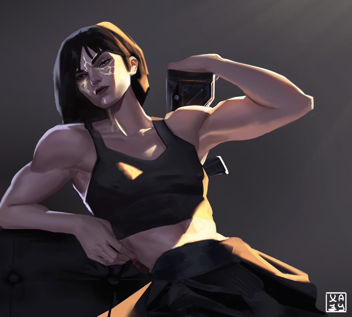 senfliesss's tweet photo. Finding some time to paint something quick between zaahen's splash and comms! today i've decided to paint #viper from #valorant , the new champions video was soooo good. hope ya like it!^^ 

#vipervalorant #valorantfanart #chamber #chamberxviper #art https://t.co/2qwqcsQwJ6