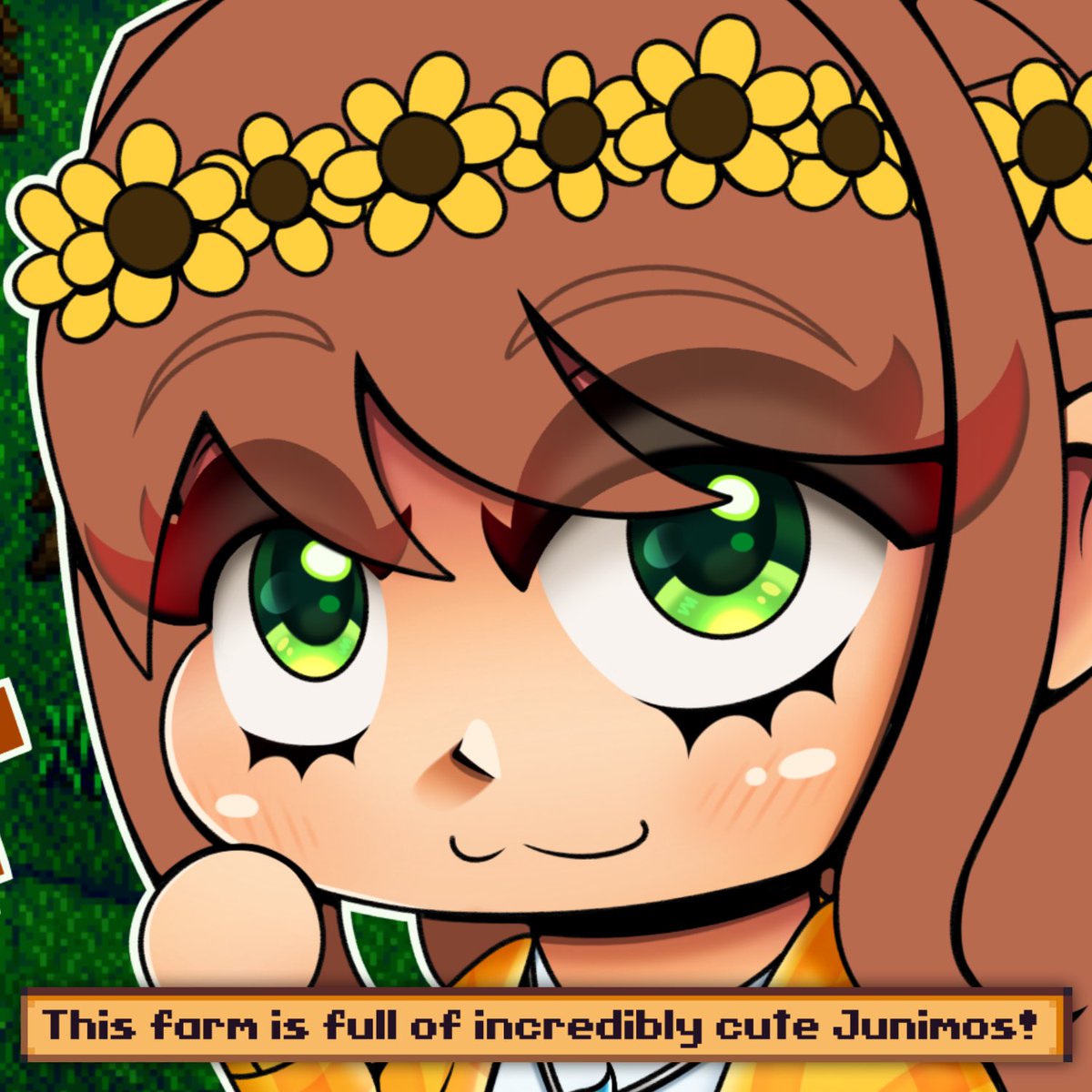 BBoiArts's tweet photo. I lowk got nothing for Monika’s birthday so here’s a WIP for the final part of my Stardew Valley x DDLC series!! 🌻💚 #ddlc https://t.co/XOYEVPGykO