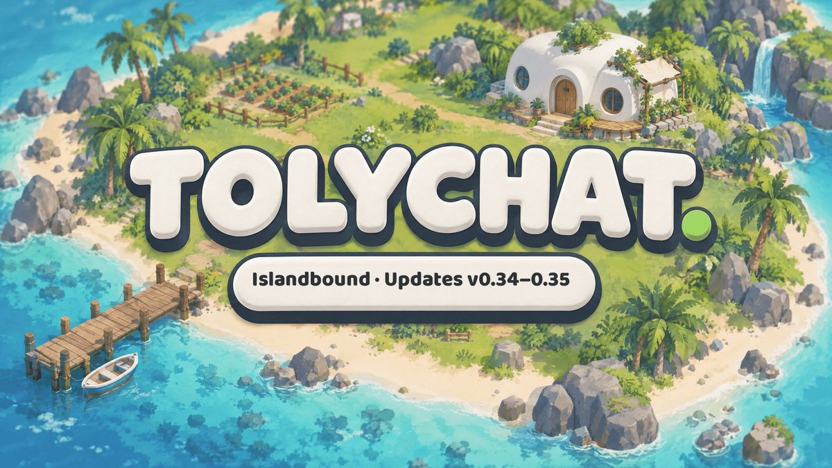 tolychat's tweet photo. Islandbound — Updates 2026-09-22 (v0.34–v0.35)

• Your island now lives in your account: sign in with Phantom on any browser and it is there.
• Play together: Settings → Island makes invite codes; friends join as helper or guest and you see each other.
• Three roles — owner, helper, guest. Guests walk, fish and look; helpers farm and build with you.
• Bug reports go straight to the server — no more files to attach.
• Playing together is smooth now: friends walk past you fluidly instead of jumping around.
• What a friend digs, paves or clears shows up on your island within a moment — no waiting for the grass.
• You can see friends swing their tools — digging, chopping, planting and cutting grass.
• Boxed in after stepping out of your house? The island moves you to open ground — no more getting stuck.