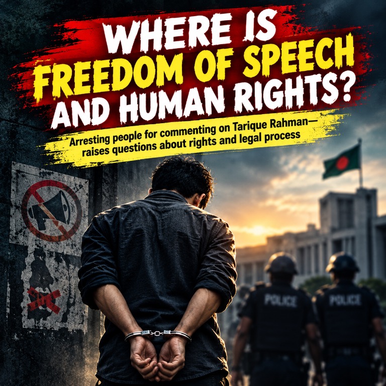 sajeebwazed's tweet photo. ⁨Where Are Freedom of Speech and Human Rights?

Arrested Just for Commenting on the Prime Minister -Raising Questions on Rights and Due Process
- Roudra Rudra, Political & Security Analyst

▪️A Desperate Fest of Silencing Citizens to Protect Power: Toward What Darkness Is the Country Heading?

Blind with the illusion of power, the current authoritarian government has choked the fundamental rights and freedom of speech of the people. Terrified of criticism, the administration has been weaponized into a partisan force. Under the flimsy pretext of a minor comment, post, or video share on social media regarding the Prime Minister of the authoritarian government, citizens are being picked up one after another. By stripping away basic human rights, the state has been transformed into a terrifying prison.

▪️The Naked Picture of Repression and Legal Farce

To permanently erase freedom of expression, law enforcement agencies are orchestrating one fabricated drama after another. 

Recent incidents lay bare this oppressive and tyrannical character:

March 27, 2026 (Muktagacha, Mymensingh):
 Azizul Haque was arrested for sharing a Facebook post concerning the Prime Minister of the authoritarian government and was subsequently slammed with draconian laws, including the Cyber Security Ordinance and the Anti-Terrorism Act.

 Early September 2026 (Gazipur): 
 Sifat Abdullah was picked up on trumped-up charges of making derogatory remarks about the Prime Minister of the authoritarian government on social media, and later sent to jail under the Anti-Terrorism Act—a glaring misuse of the law.

September 18, 2026 (Sylhet):
Mehedi Ahmed was detained at night under the pretext of making objectionable remarks about the Prime Minister of the authoritarian government on Facebook. Police themselves admitted that they lacked the legal grounds to file a specific case over the post! Yet, he was incarcerated by dragging him into older cases.

 September 18, 2026 (Meherpur): 
The detention of Sanjay Kumar Das following the publication of a video regarding the Prime Minister of the authoritarian government follows the exact same pattern. This culture of harassing dissidents under the guise of cyber surveillance has reached unprecedented heights.

This recurring trend of arresting people in unrelated cases when there is no direct legal basis for the post itself makes a mockery of the rule of law. Giving the cold shoulder to the protections of personal liberty guaranteed under Articles 31 and 32 of the Constitution, unbridled arbitrariness is running rampant.

▪️The Constitutional Text Versus the Harsh Reality of Draconian Laws

Article 39 of our Constitution guarantees every citizen freedom of thought, conscience, and speech and expression. Yet, out of sheer fear of criticism concerning the Prime Minister of the authoritarian government, this constitutional right is being trampled into the dust. An arrest is never proof of guilt—a basic legal common sense that the administration has conveniently forgotten. This frantic drive to gag people through sheer executive force before they ever face a court of law is by no means a sign of a healthy state.

▪️Sharp and Direct Questions to the Government from the Public

Standing against this misrule, the public poses a few sharp and unavoidable questions to the government:

What gives you the license to abduct people under the pretext of social media posts concerning the Prime Minister of the authoritarian government and frame them in unrelated cases without any specific legal foundation?

Are the Anti-Terrorism Act and the Cyber Security Ordinance being selectively utilized as tools to crush dissent?

Is the freedom of speech enshrined in Article 39 of the Constitution reserved exclusively for sycophants?

Power is never permanent, and this authoritarianism will not last forever. The culture of throttling citizens' voices under the guise of law enforcement must be shattered. An uncompromising, vocal resistance is the absolute need of the hour to protect our freedom of speech!

#FreedomOfSpeech #HumanRights #RuleOfLaw #Bangladesh ⁩