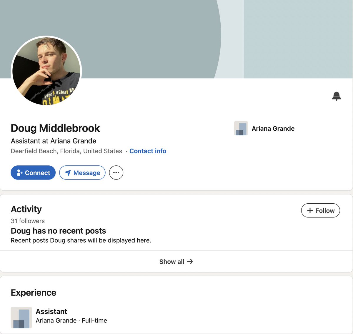 universedrops's tweet photo. thinking about doug's linkedin rn https://t.co/BWbTnQnP4h
