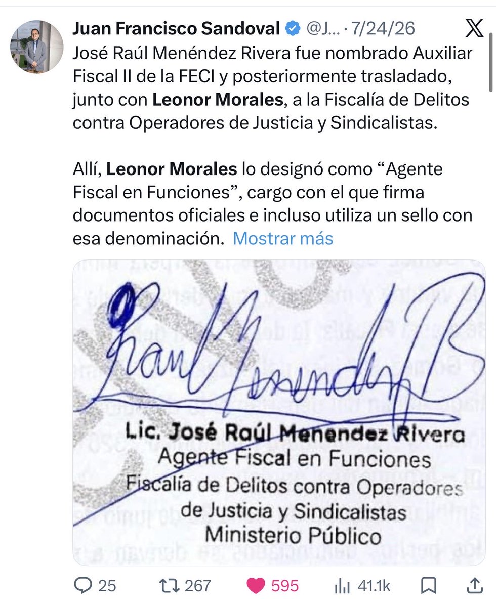 JSandoval1982's tweet photo. Durante años denuncié públicamente las ilegalidades y abusos cometidos por Leonor Morales, José Raúl Menéndez y otros que hoy fueron destituidos del MP. Ahí están las publicaciones y las fechas. Por todo lo que nos hicieron y por el daño causado al país, no pido venganza. Pido justicia, con debido proceso y conforme a la ley.