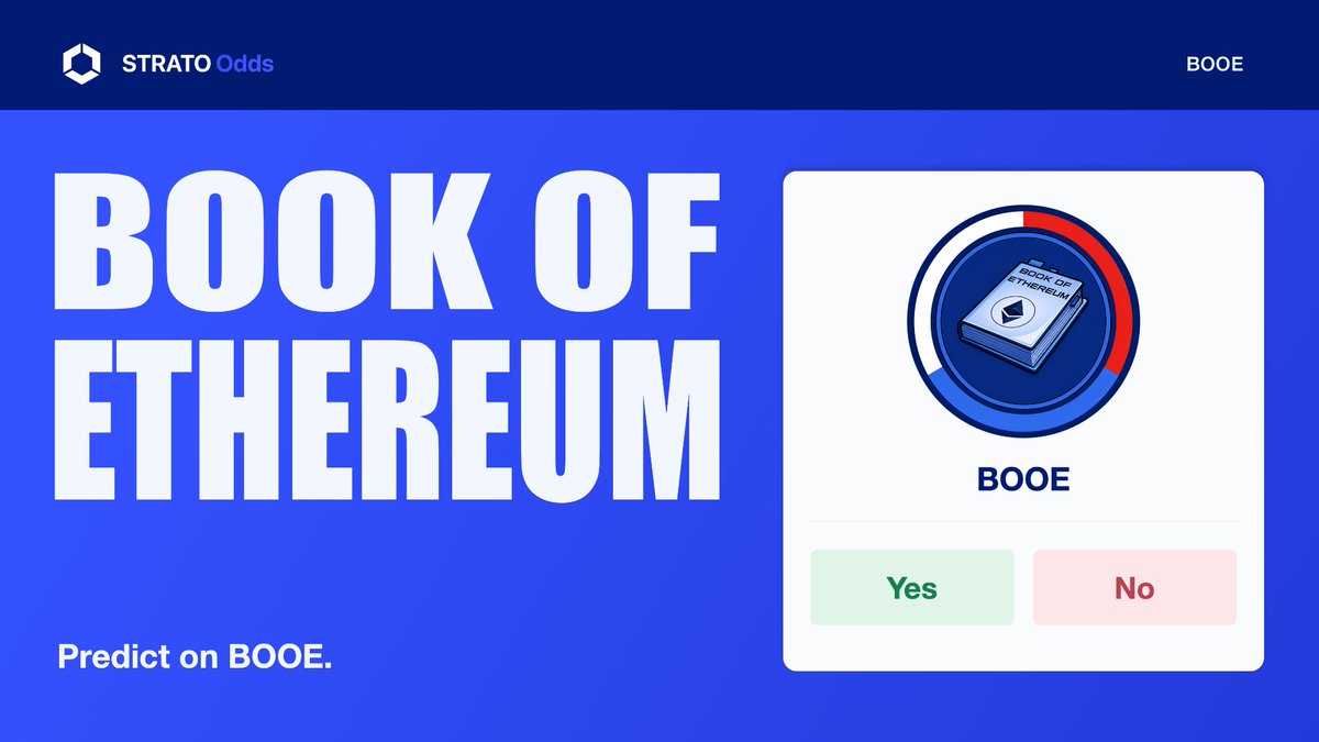 Bookof_Eth's tweet photo. The meme economy of BOOE on Ethereum keeps growing.

Starting tomorrow, September 23, $BOOE becomes a live prediction market on STRATO Odds.

This adds a new layer of utility around BOOE and gives BOOElievers another way to actively participate in the economy being built around the token.

BOOE is not supposed to remain just a meme people hold and post about. The goal is to keep expanding the economy around it through markets, products, culture and new ways for the community to use and interact with BOOE onchain.

This is only the beginning of what is coming next.

Tomorrow, @614D05 from the BOOE community will also join the STRATO Odds X Spaces, where the new markets, the CrossMarket Circuit contest and the latest platform updates will be introduced.

September 23:  17:00 CEST / 11:00 AM ET

Join the Spaces:
https://t.co/kHDXoyywNx
All details are in the post below👇