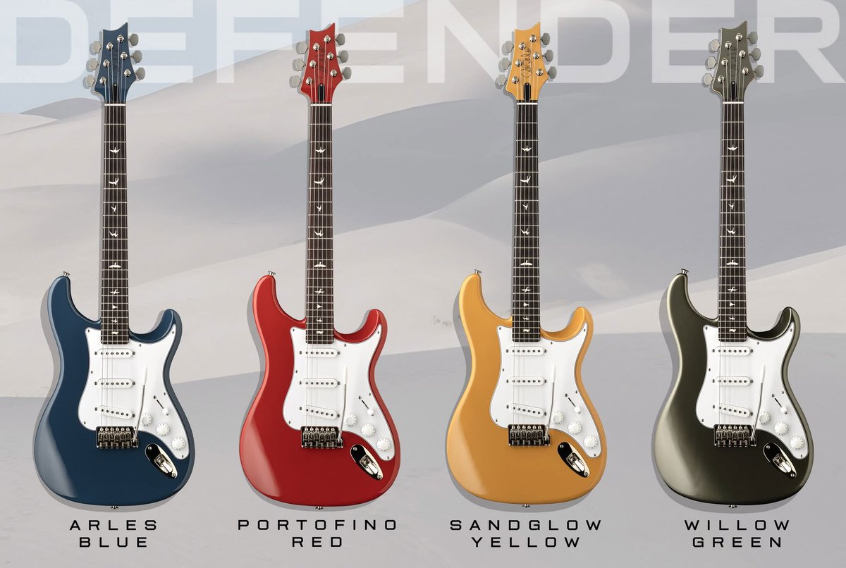 JohnMayer's tweet photo. Introducing the @prsguitars Silver Sky @Defender Color Collection: core models in four classic vintage Land Rover Defender colors, limited to 500 each. Four SE models in contemporary colors will be available for a limited time. This has been a dream of mine going back many years, since picking up my ‘97 Arles Blue D90 and envisioning a guitar in that color. Partnering with @Defender to make it an even more vivid reality has been one of my favorite projects in a long time. Head to https://t.co/FBFB8pqUMJ for more.