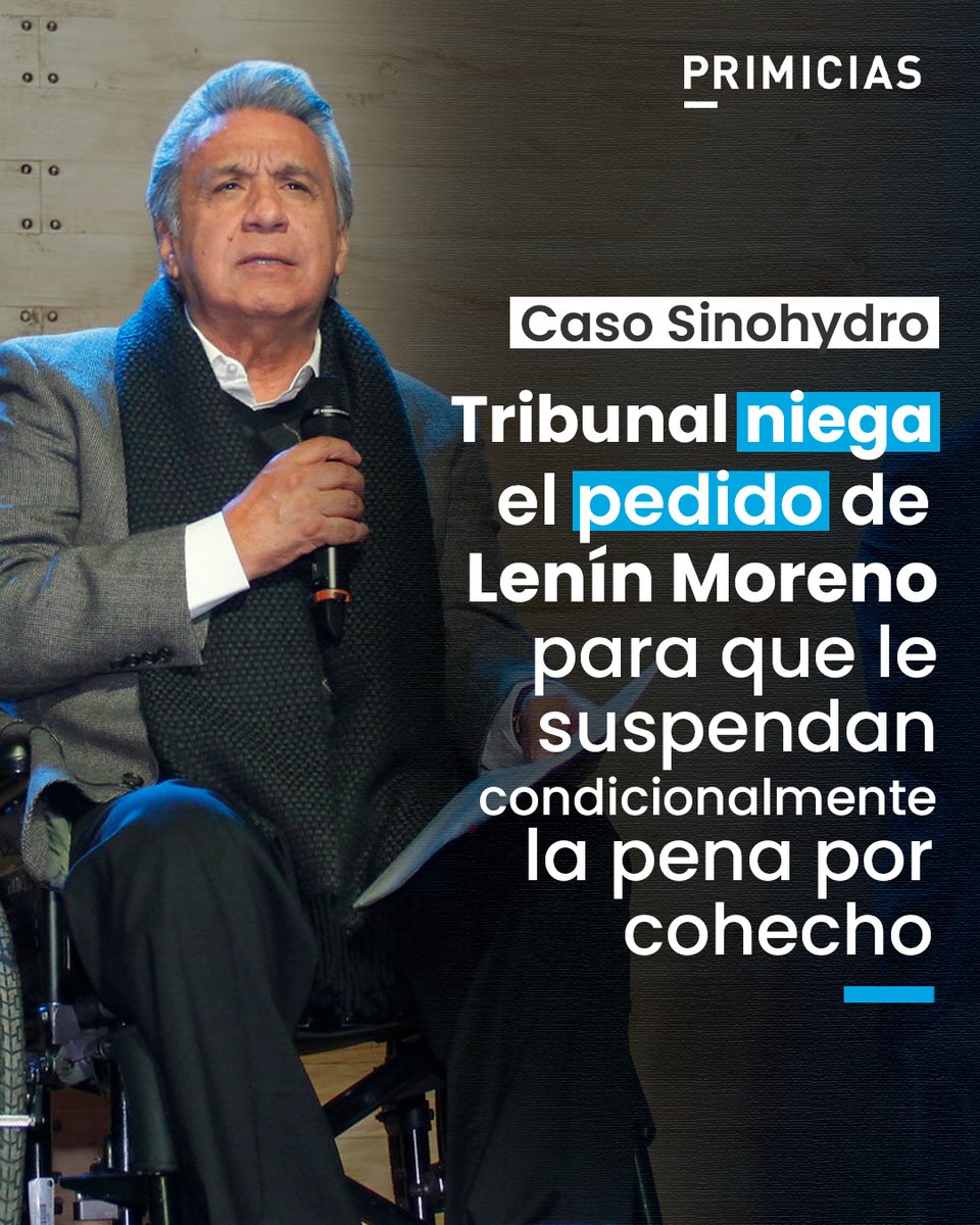 Primicias's tweet photo. El expresidente Lenín Moreno fue condenado, en primera instancia, a cinco años de prisión como autor directo del delito de cohecho.
 https://t.co/Z4GbYFrOUf https://t.co/9In6Mf9jeu