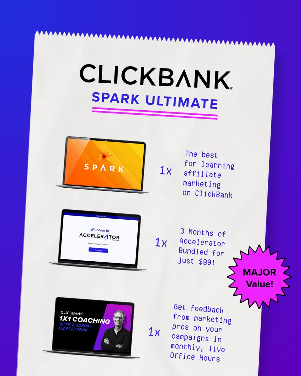 ClickBank's tweet photo. Ready to upgrade to Spark Ultimate?!

Enjoy a cost-efficient price of $198 one time instead of $564/year. 

https://t.co/DnJAZT5Mfd https://t.co/6FFC53bmST