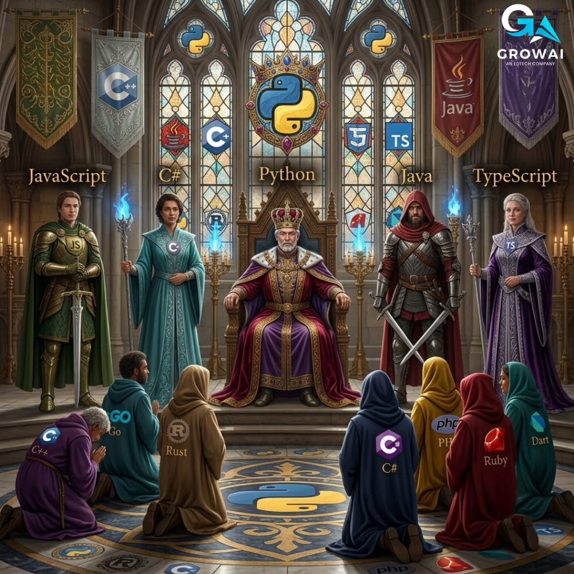 Arvethbatur's tweet photo. The Kingdom of Programming Languagesπ«‘
π Python sits on the throne, with JavaScript, C#, Java,TypeScript standing as loyal knights and others kneel in reverence
Every language has its place in the kingdom, but we all know who really rulesππ
#CodingHumor #DeveloperMemes https://t.co/KbW74HLIfx