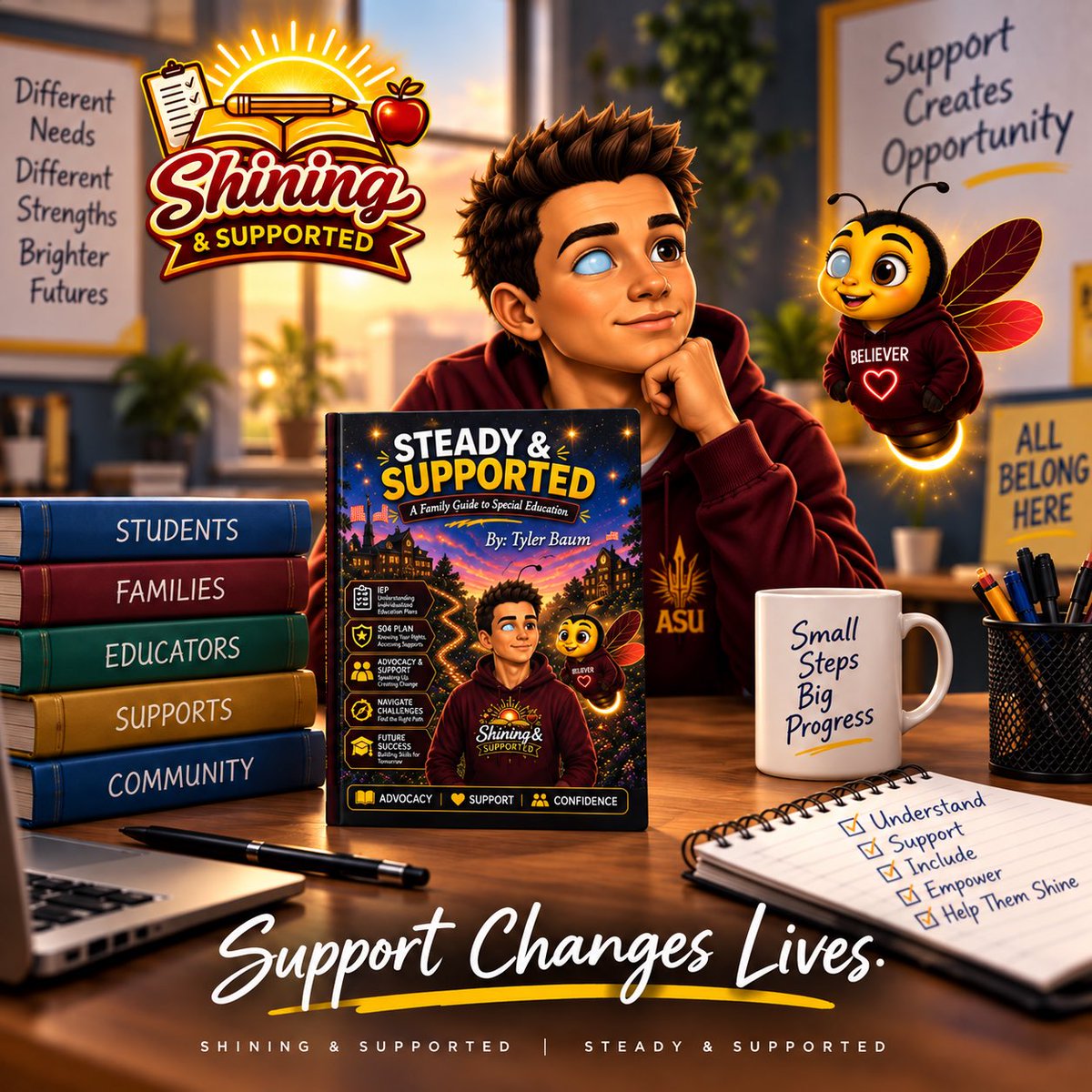 tbaum2430's tweet photo. Support can change everything.  That is why I created Shining &amp; Supported and wrote Steady &amp; Supported, to help make special education easier to understand and support easier to find.

Different needs. Different strengths. Brighter futures.

#SteadyAndSupported
@ShiningSupports https://t.co/QDqGiiPYgO