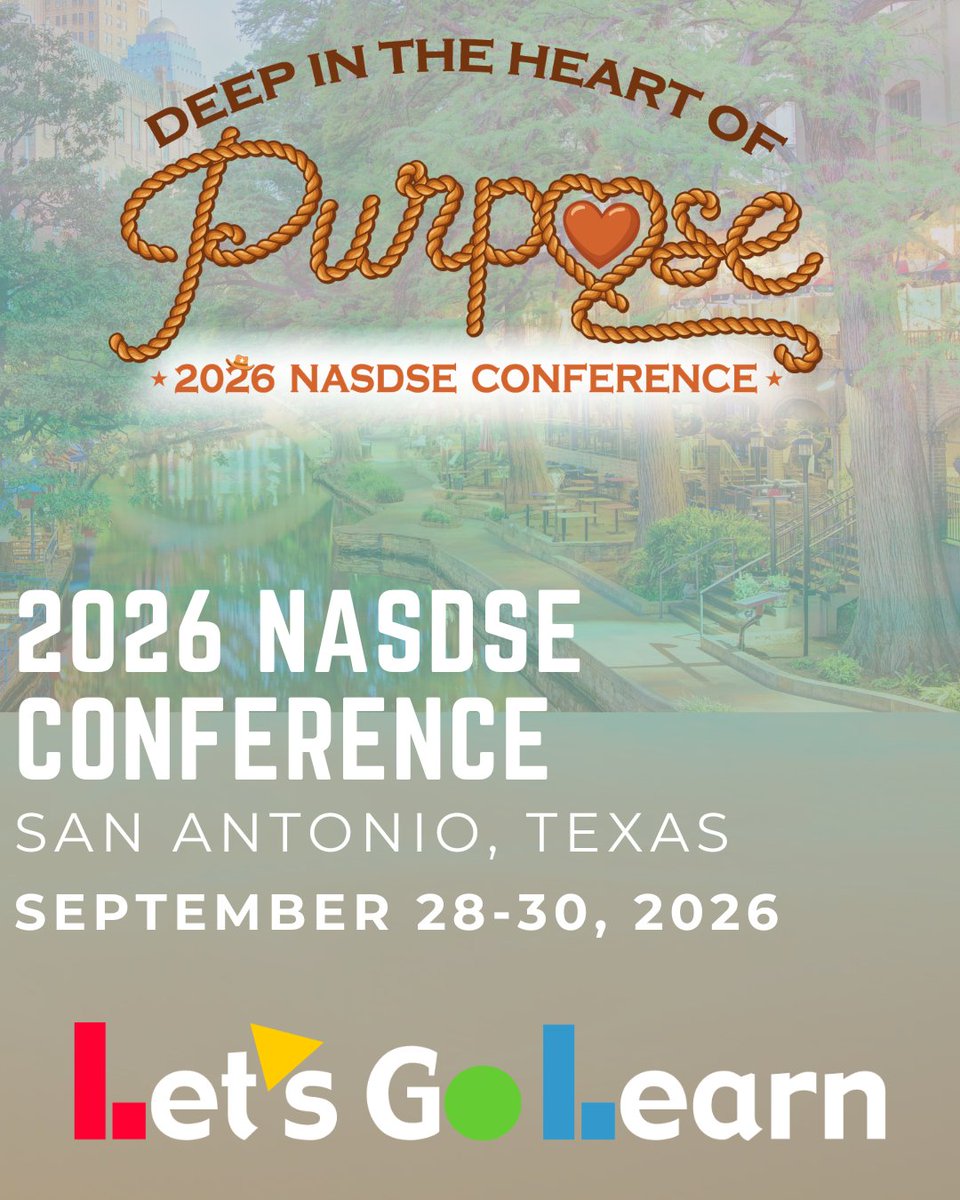 letsgolearn's tweet photo. We’re heading to San Antonio for #NASDSE2026! 🎉 Excited to connect with State Directors, SEA staff &amp; education leaders working to improve outcomes for students with disabilities. 🌱

📍 Sept. 28–30
🔗 https://t.co/shE5GkOR7o
#NASDSE2026 #SpecialEducation #EducationLeadership https://t.co/j5y3TohkxT