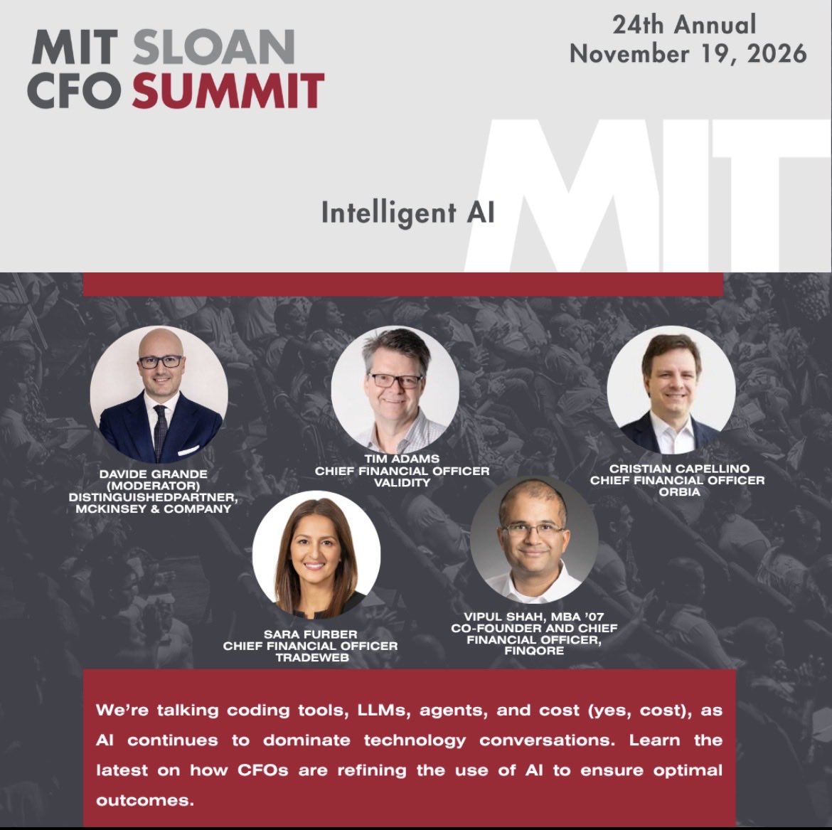 MITCFO's tweet photo. Intelligent Artificial Intelligence in the wild. We’re talking the frontier, the back 40, agents, LLMs, sandbox escapes, data centers, and more. 

See you at the Summit https://t.co/iGxb2bO48K