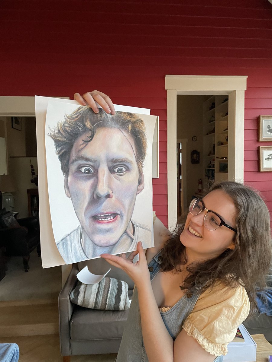 Jermangelical's tweet photo. Happy birthday, Jerma! Here's a picture of me and a portrait of Jerma that my friend made for my bday https://t.co/iYhvFTPluk