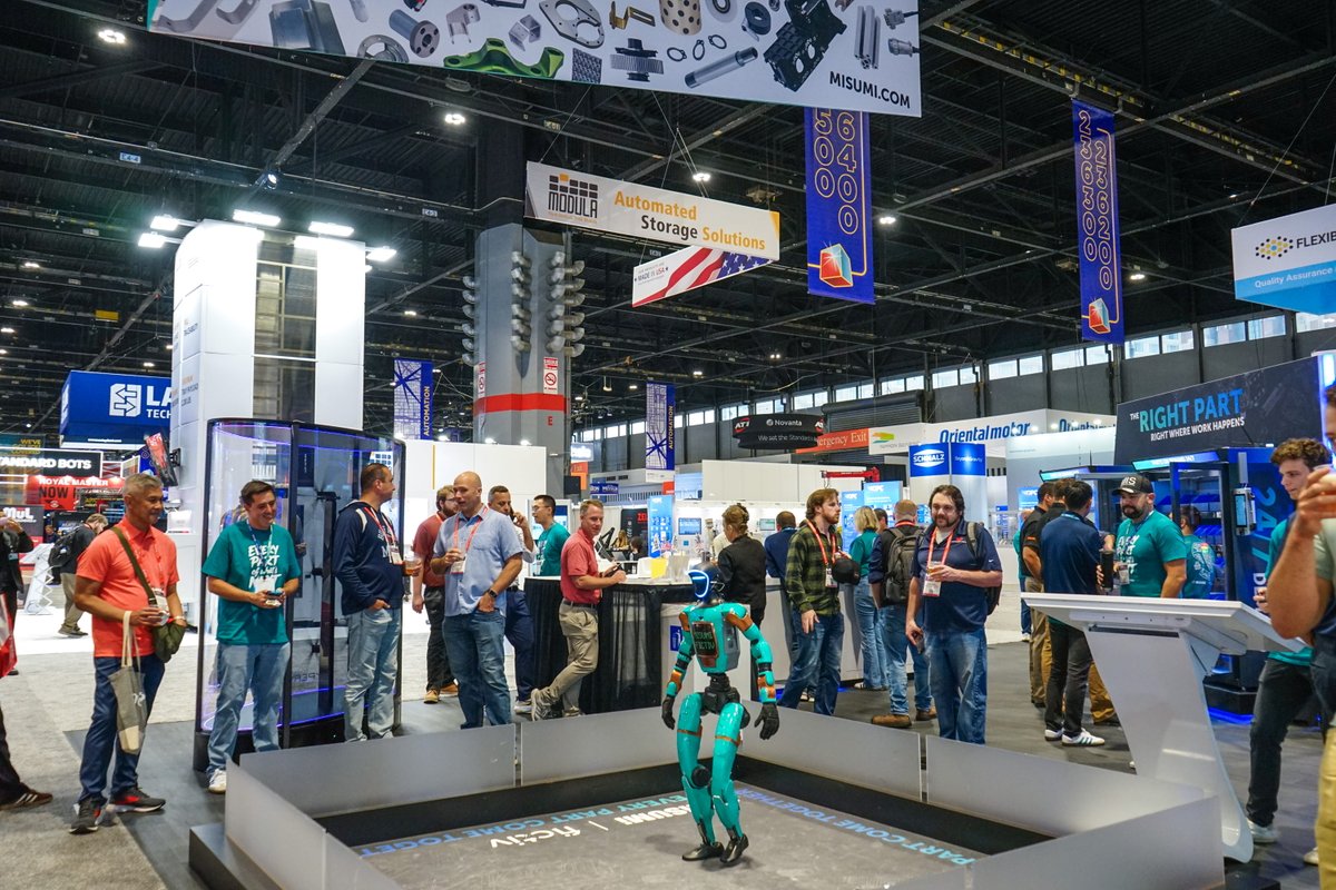 misumiamericas's tweet photo. What a week at @IMTSchicago 2026! 

Axel (our dancing humanoid), vending machines, and our unified platform demo kept our booth buzzing all week, with plenty of parts and swag to go around. 

Thanks to everyone who stopped by and shared what you're working on next. Excited to build and keep this energy going. 🚀

#imts2026