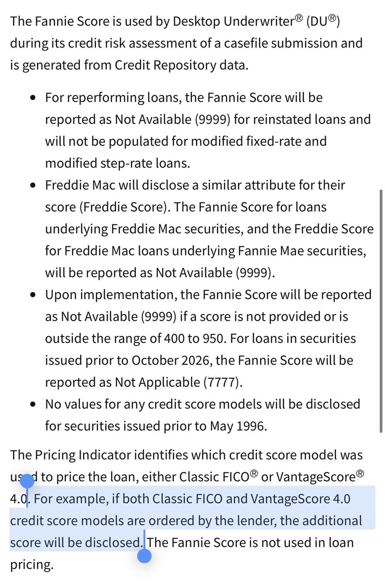Hold_Quality's tweet photo. This is effectively duel scoring. Congrats lenders, you can underwrite loans with Vantage and not face a secondary market penalty. The catch is that you just have to pull the FICO scores in the tri-merge report. $FICO https://t.co/Qfdnp3PqPQ