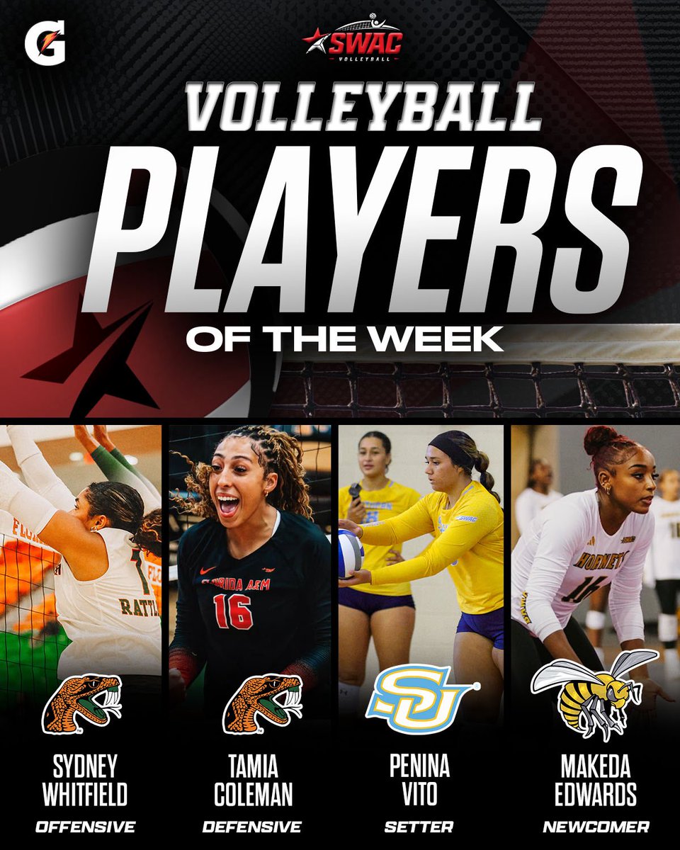 theswac's tweet photo. SWAC Volleyball Weekly Awards: Sept. 22 🏐
#SWACVB | #BuildingChampionsForLife https://t.co/CfOfPXyXhr