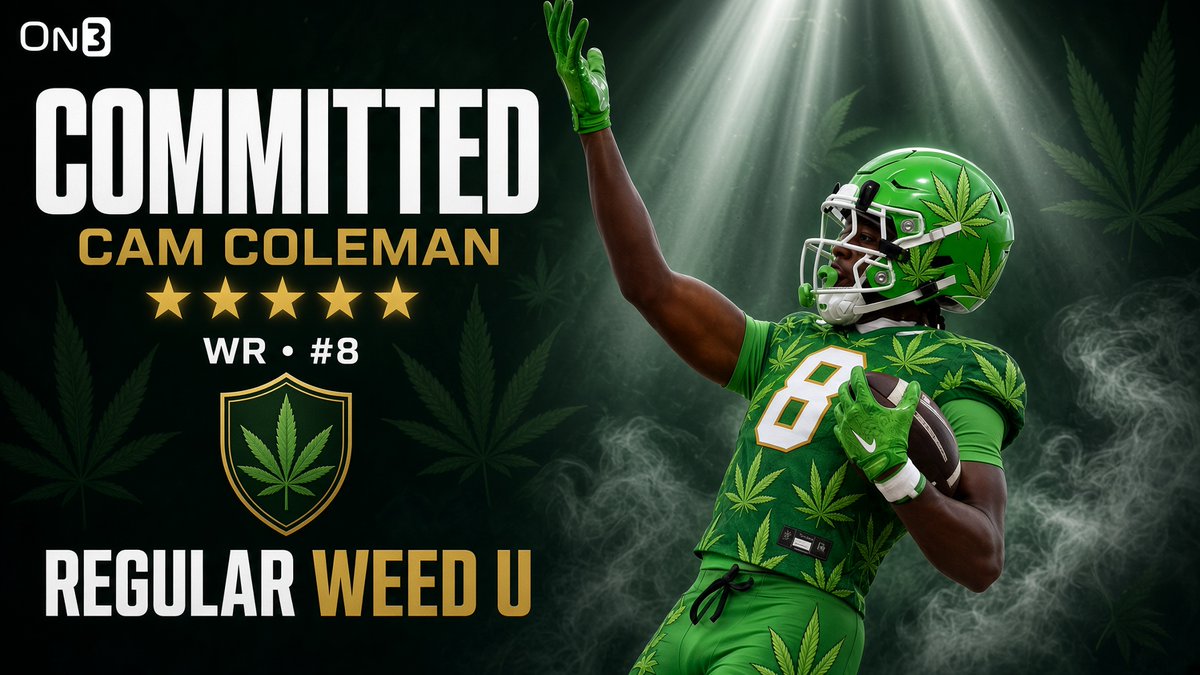 RegularWeedU's tweet photo. BREAKING: Sources have confirmed with me former Texas and Auburn commit Cam Coleman has flipped his commitment to RWU. A lot of momentum picking up for 2026 recruiting class they jump up to number 12 in the @On3 recruiting rankings. https://t.co/SPgCvWWGAV