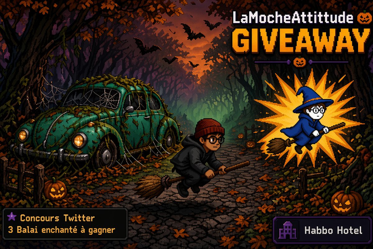 LaMocheAttitude's tweet photo. 🚨[GIVEAWAY HABBO ] Balai enchanté ! 🧹🎃

🔹Retweet + Follow @LaMocheAttitude 
🔹Mentionne 2 amis pour gagner / Tag 2 friends for you chance to win

🔥3 Gagnants / 3 Winners
🌍All Hotels
💫Merci @Habbo 

🔸L' ENCHANTED BROOMSTICK  sera dispo de manière permanente en octobre. https://t.co/bytD7oQXaT