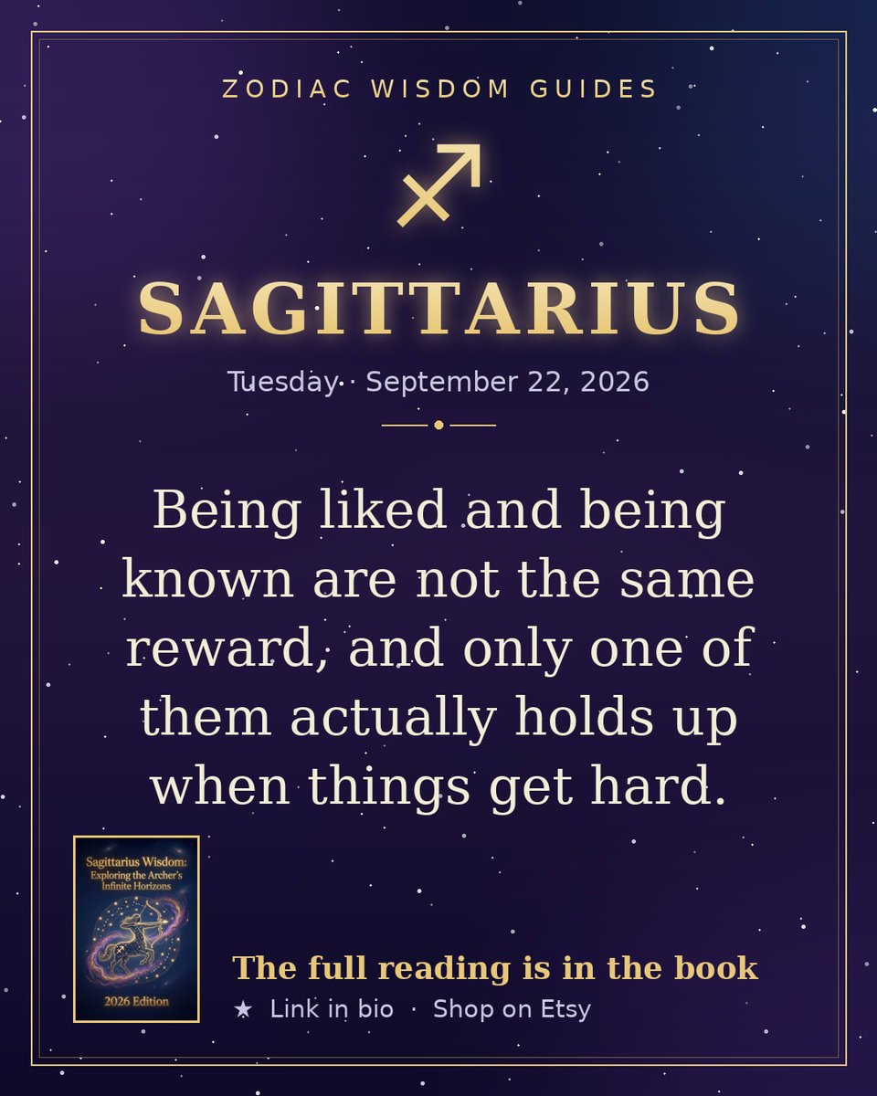 ZodiacWisdom's tweet photo. Being liked and being known are not the same reward, and only one of them actually holds up when things get hard. Full reading → https://t.co/o8SNTFb4y3 #Sagittarius #ZodiacWisdom https://t.co/c2ZTXFeSuK
