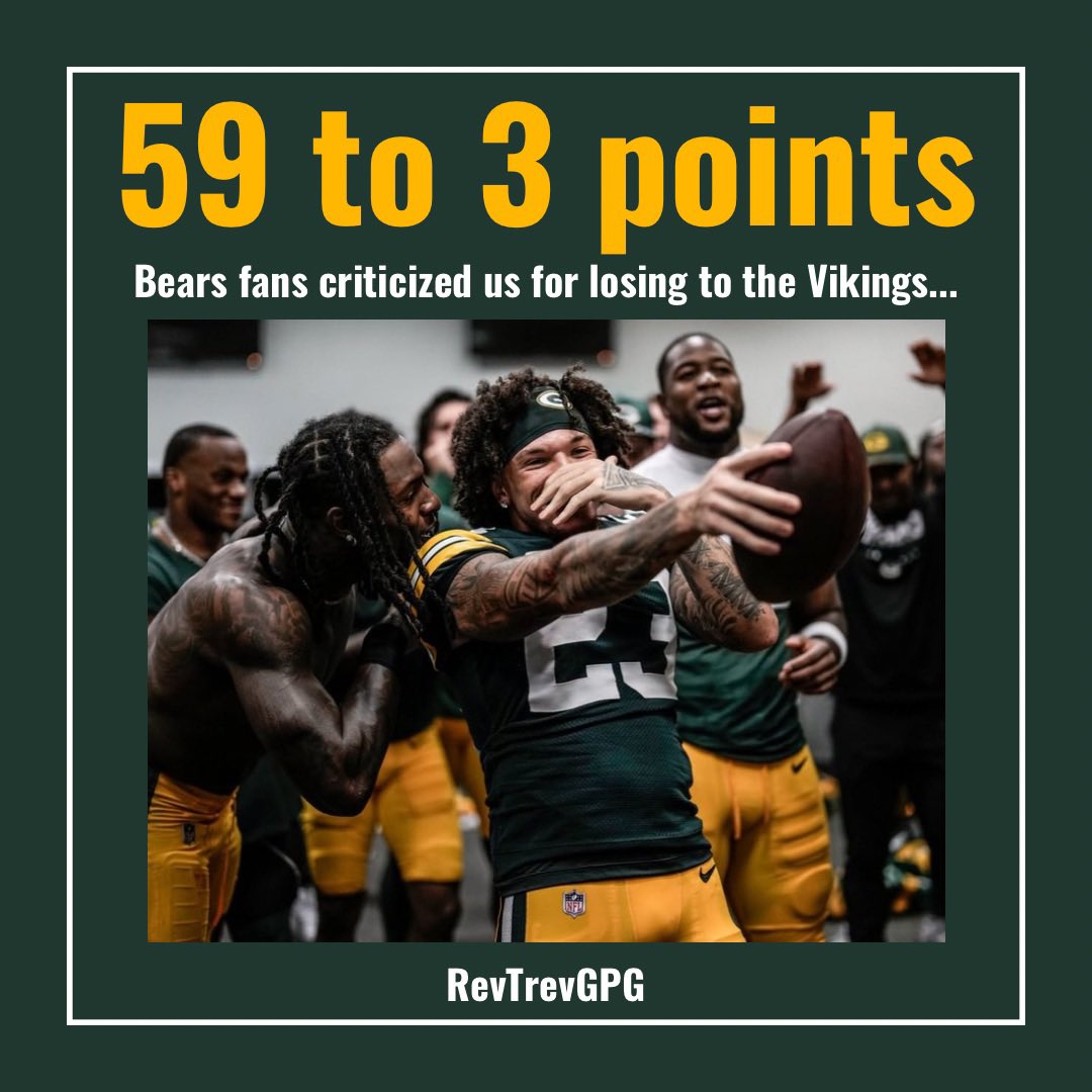 RevTrevGPG's tweet photo. To the #DaBears fans,

🤣🤣🤣🤣🤣🤣🤣🤣🤣🤣🤣🤣🤣🤣🤣

Sincerely, 
All Packers fans around the world 🌎 
#GoPackGo 🧀💚💪🏼 https://t.co/sjKg6jSLsE