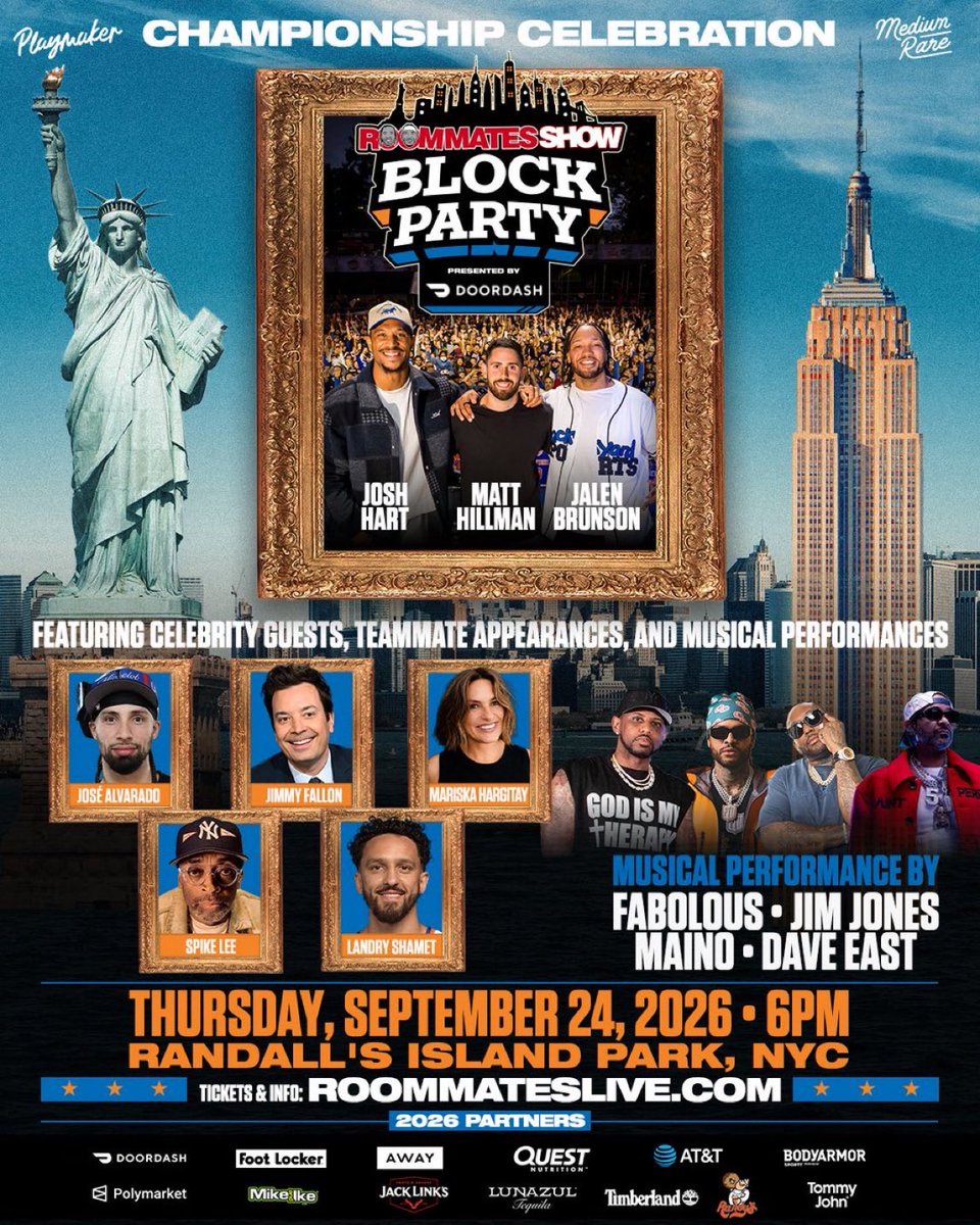 LetsTalkKnicks_'s tweet photo. 🎟️ BLOCK PARTY GIVEAWAY 🎟️

@Roommates__Show is just two days away from another live show and I’m giving away tickets to two lucky winners!

Here is how to get a free ticket (1 per winner) to attend the Block Party on Thursday, Sept. 24 at 6 PM in Randall’s Island Park:

✅ Like and RT this post
✅ Follow Let’s Talk Knicks
✅ Follow The Roommates Show

Winners will be announced at 4 PM tomorrow!