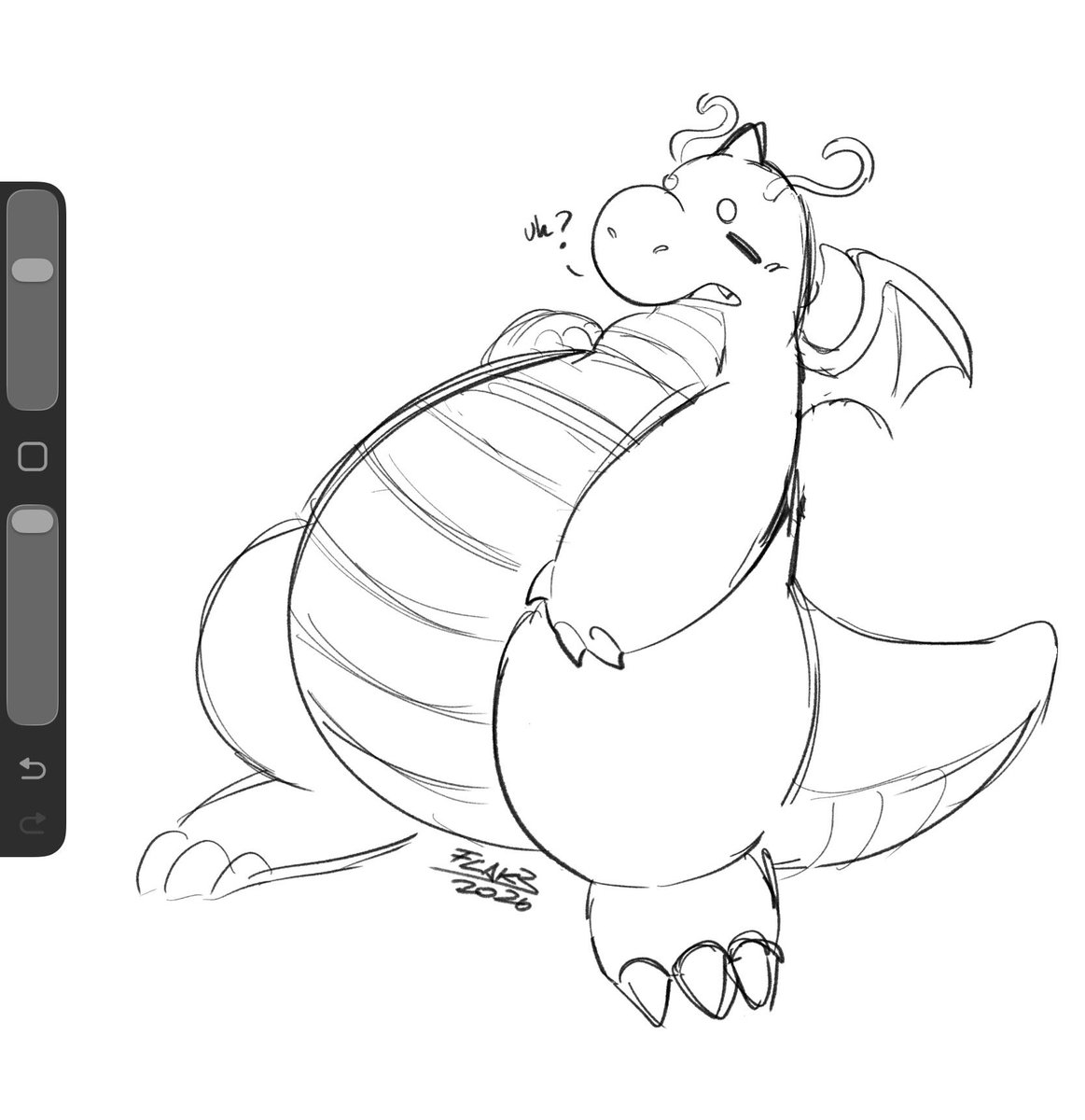 chocoflakey's tweet photo. Dragonite doodle but hes round 🧡 https://t.co/whI6nrDswl
