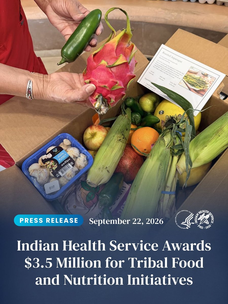 IHSgov's tweet photo. 🧵 IHS has awarded $3.5 million to 14 Tribal and urban Indian communities through the Produce Prescription Pilot Program (P4) to help establish and implement community-driven produce prescription programs across Indian Country. Read more: https://t.co/wXAaPjTTR3 https://t.co/OfpRxdYCKN