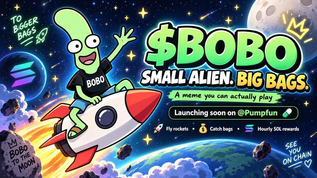solboboapp's tweet photo. 👽 Meet $BOBO — small alien, big bags.

A meme you can actually play. 🚀
Fly rockets. Catch bags. Compete for hourly SOL rewards.
80% of creator fees → players.
20% → the builder.

Launching soon on @Pumpfun.
Who’s ready for takeoff? 🛸 https://t.co/gd8ctyrLmq