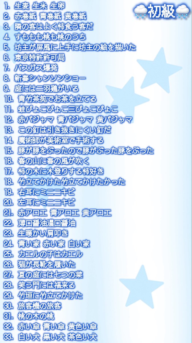 Reon1054's tweet photo. 今日の企画✨️‼️
早口言葉のリスト置いておくよ〜❕
ここから早口言葉言っていくからね〜❕
間違えたり噛んだりしたら筋トレ🤣🤣
頑張るぞ〜〜(^_^;)大汗💦
 #REALITY  #REALITY9月のフォロー祭り https://t.co/ufLeSWetzx