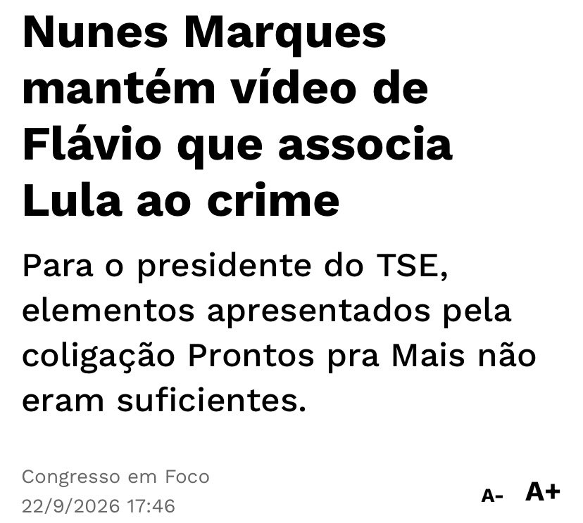 taliriapetrone's tweet photo. As duas notícias são de hoje. O vídeo falando a verdade sobre Flávio Bolsonaro tem que sair do ar; o vídeo mentindo sobre Lula pode ficar online. O que justificam essas decisões esdrúxulas tomadas pelo ministro Kássio Nunes? https://t.co/jP10zsL7tS
