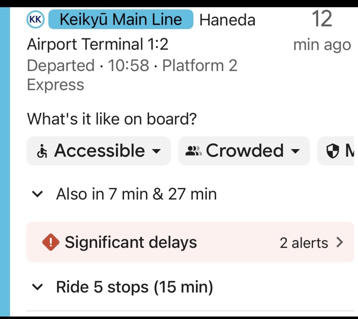 BTsurumi's tweet photo. @RadicalFalk When I was in Japan, I saw the “significant delay” message for one train after another. Worried, I decided to leave 30 min earlier….turns out, train was delayed by only 5 min 😂 https://t.co/BT5bTf8TMK